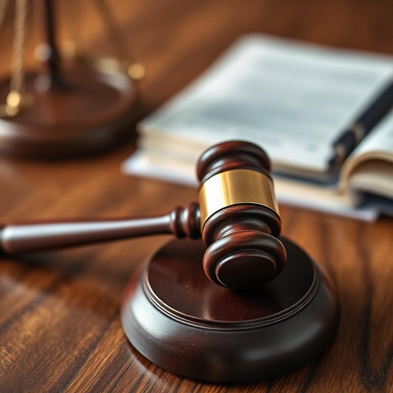 Wooden gavel on a polished table